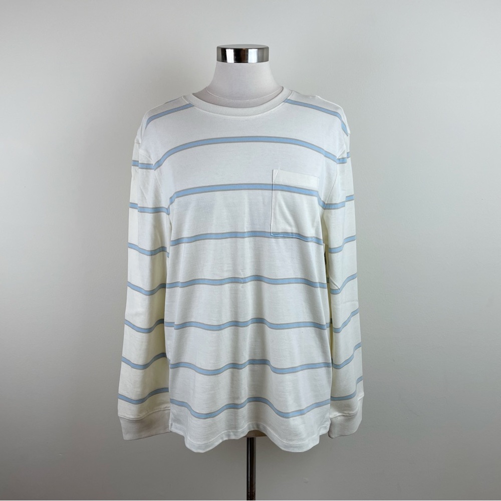 Arizona Jean Co White Cream Blue Stripe Long Sleeve Tee Shirt New Men Medium